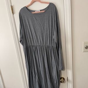 Grey, long-sleeved, maxi dress with pockets